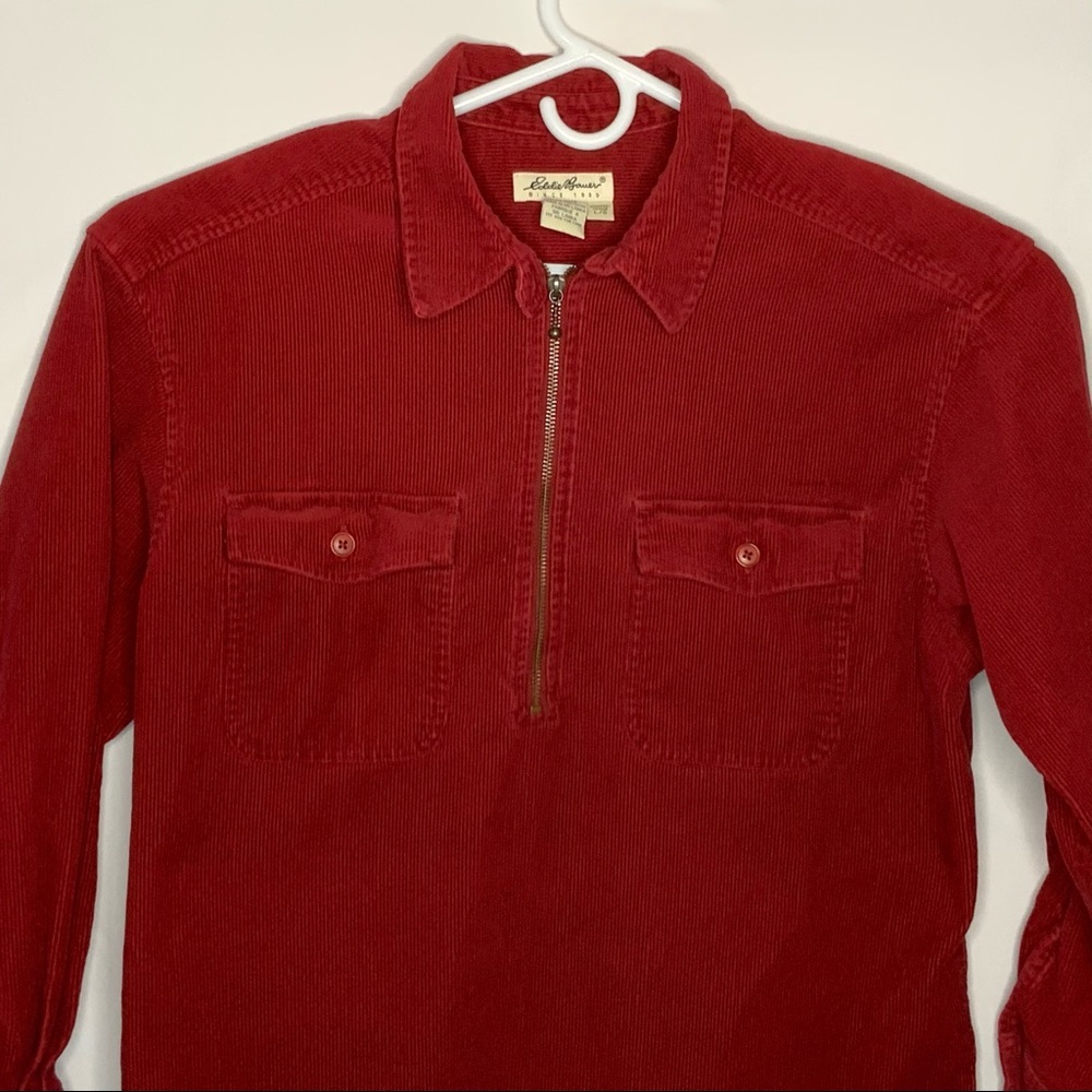 Eddie Bauer L Red 1/2 Zip Corduroy Shirt Jacket